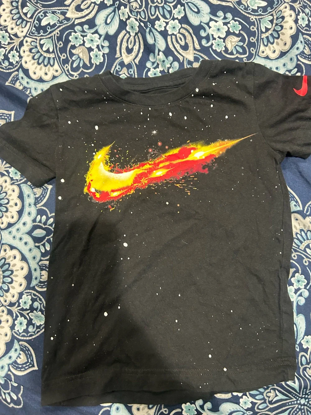 Nike Black Kids Short Sleeve Tee with Red and Yellow Graphic